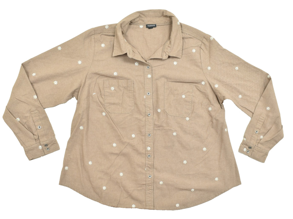 Torrid Women's Button Up Blouse Brown Floral Long Sleeve Plus Size 2 Cotton